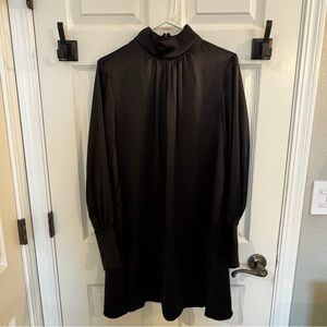 H&M Black Satin Mock-Neck Long Sleeve Tunic